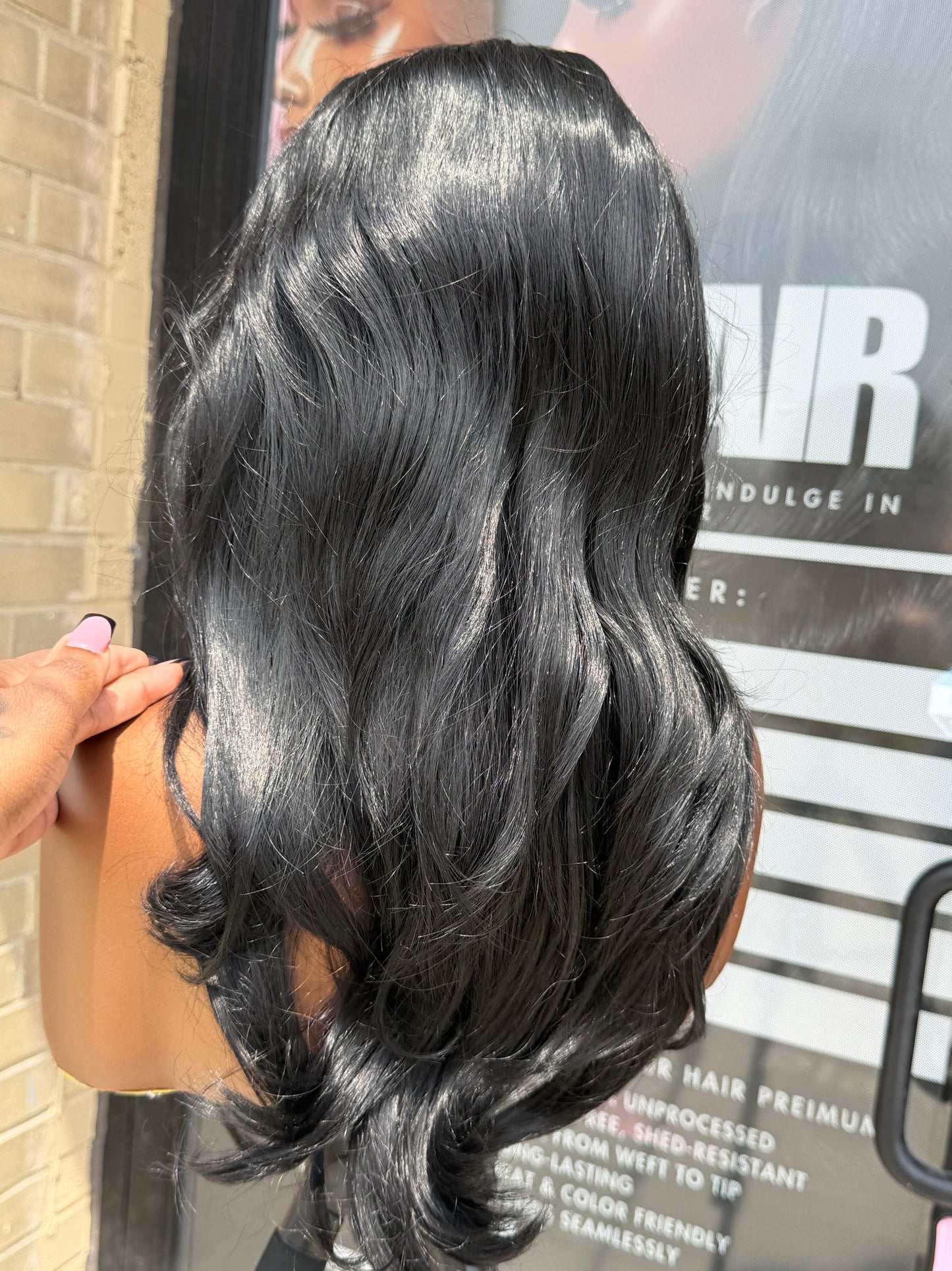 16” Jet Black Layered Human Blend Synthetic Hair 13*6 Transparent Lace Front Wig