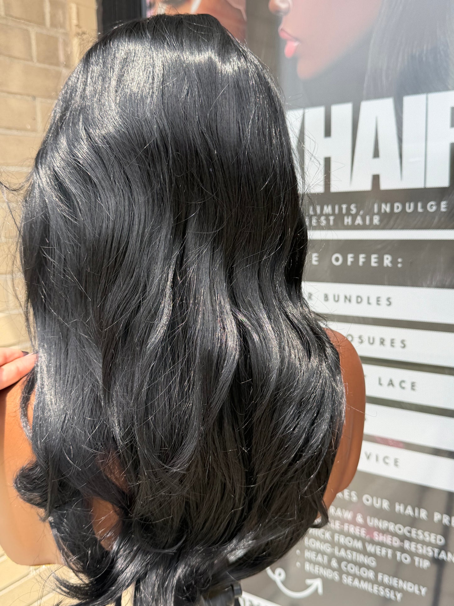 16” Jet Black Layered Human Blend Synthetic Hair 13*6 Transparent Lace Front Wig
