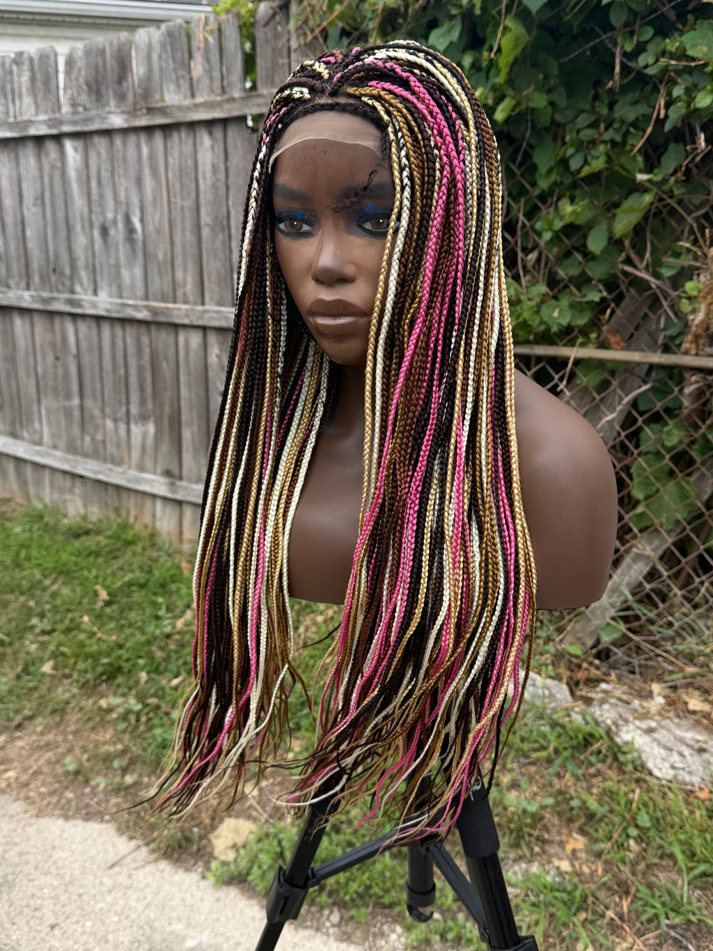 22” Candy Pink Braided 4*4 Transparent Lace Closure Wig