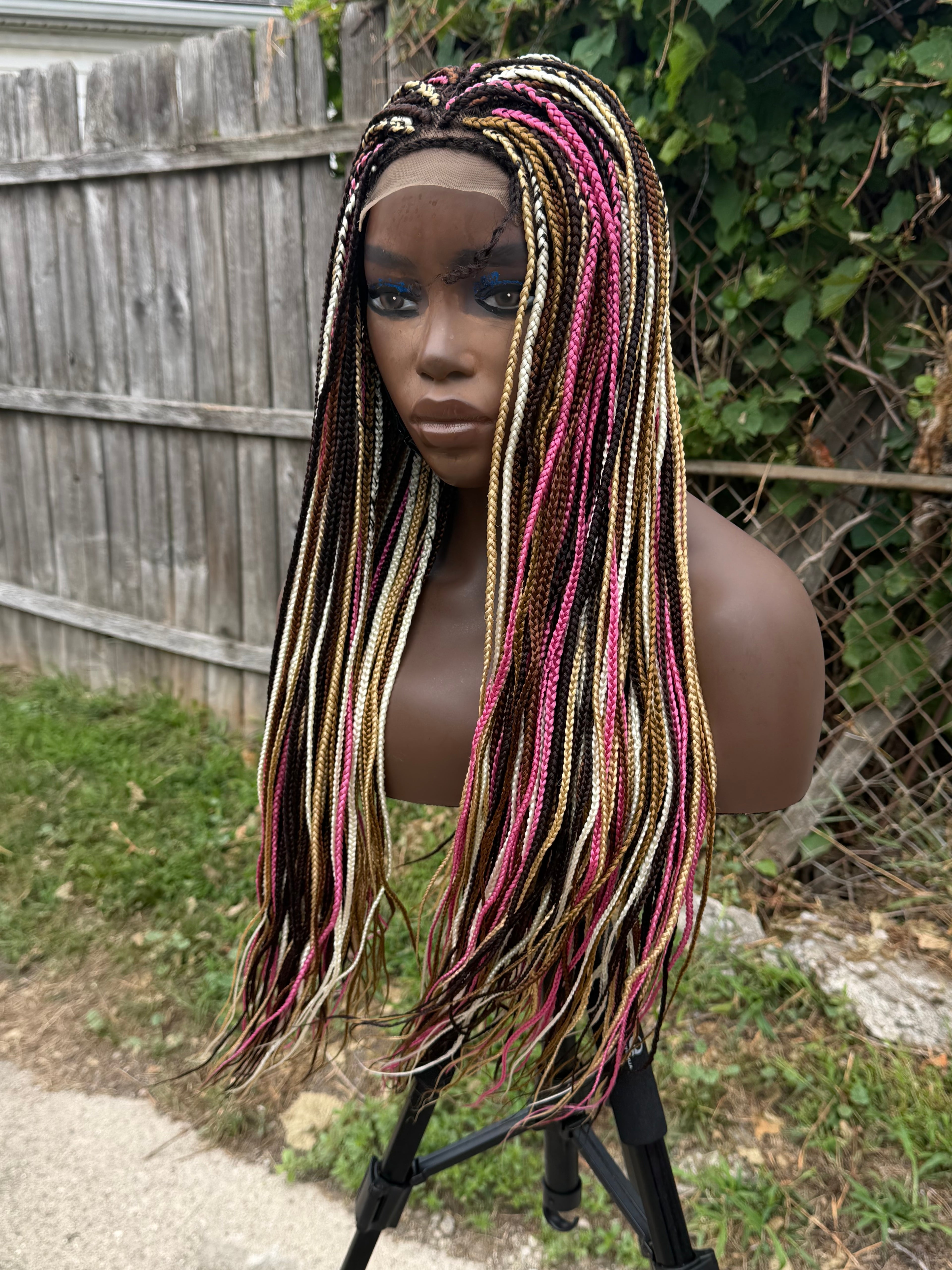 22” Candy Pink Braided 4*4 Transparent Lace Closure Wig