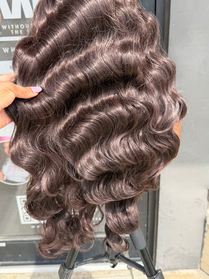 26” Brown Curly Human Blend Synthetic Hair 13*6 Transparent Lace Front Wig