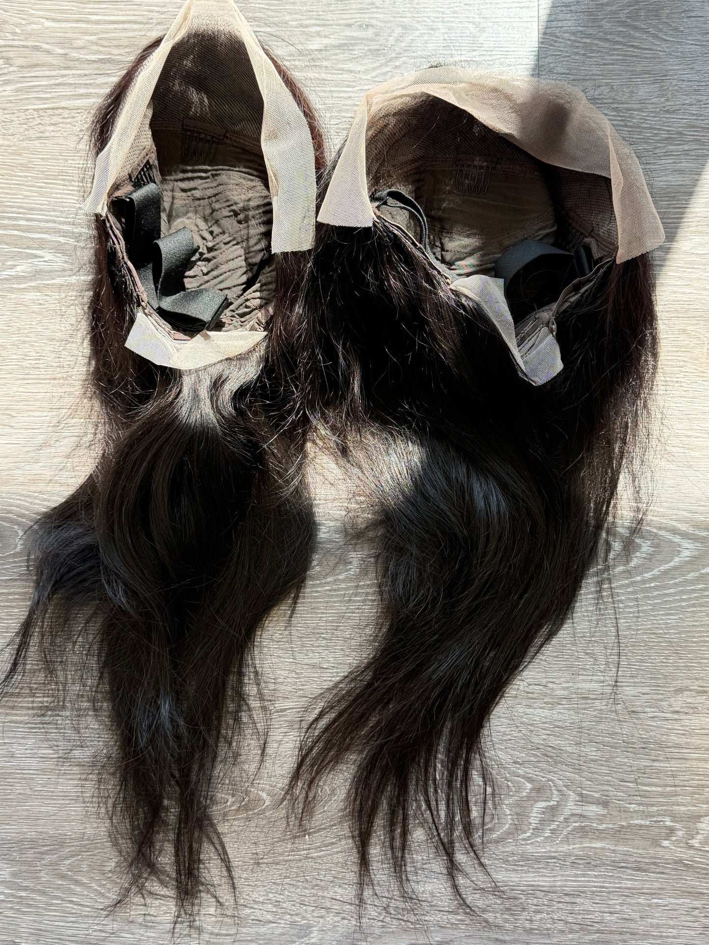 2 human blend laced wigs straight transparent 13*4 lace black 14”14”