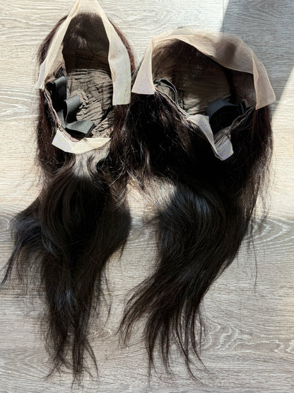 2 human blend laced wigs straight transparent 13*4 lace black 14”14”