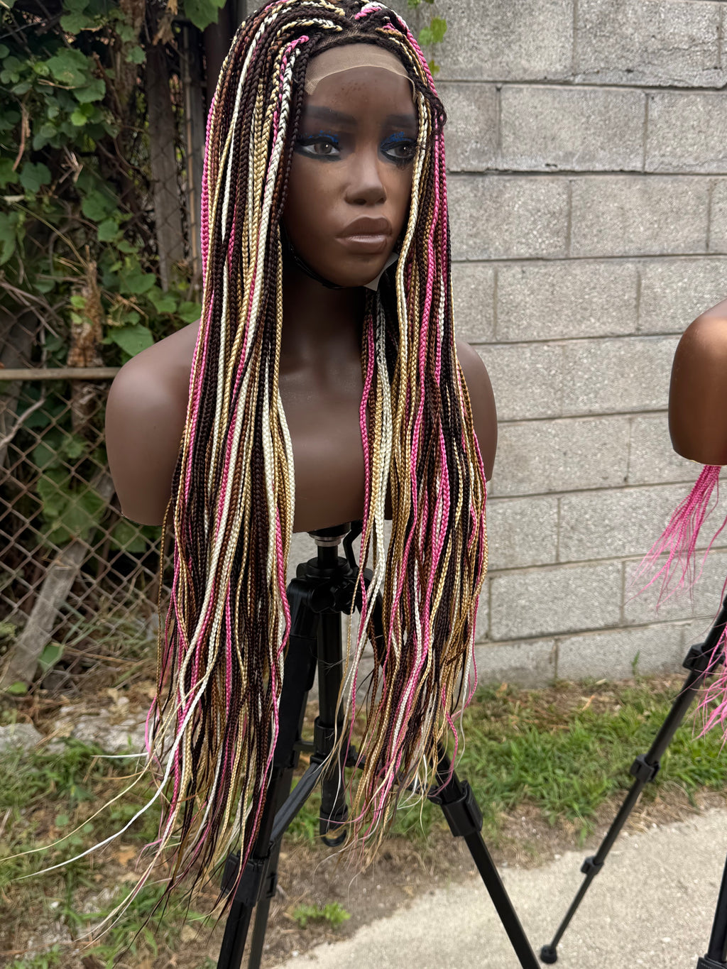 22” Candy Pink Braided 4*4 Transparent Lace Closure Wig