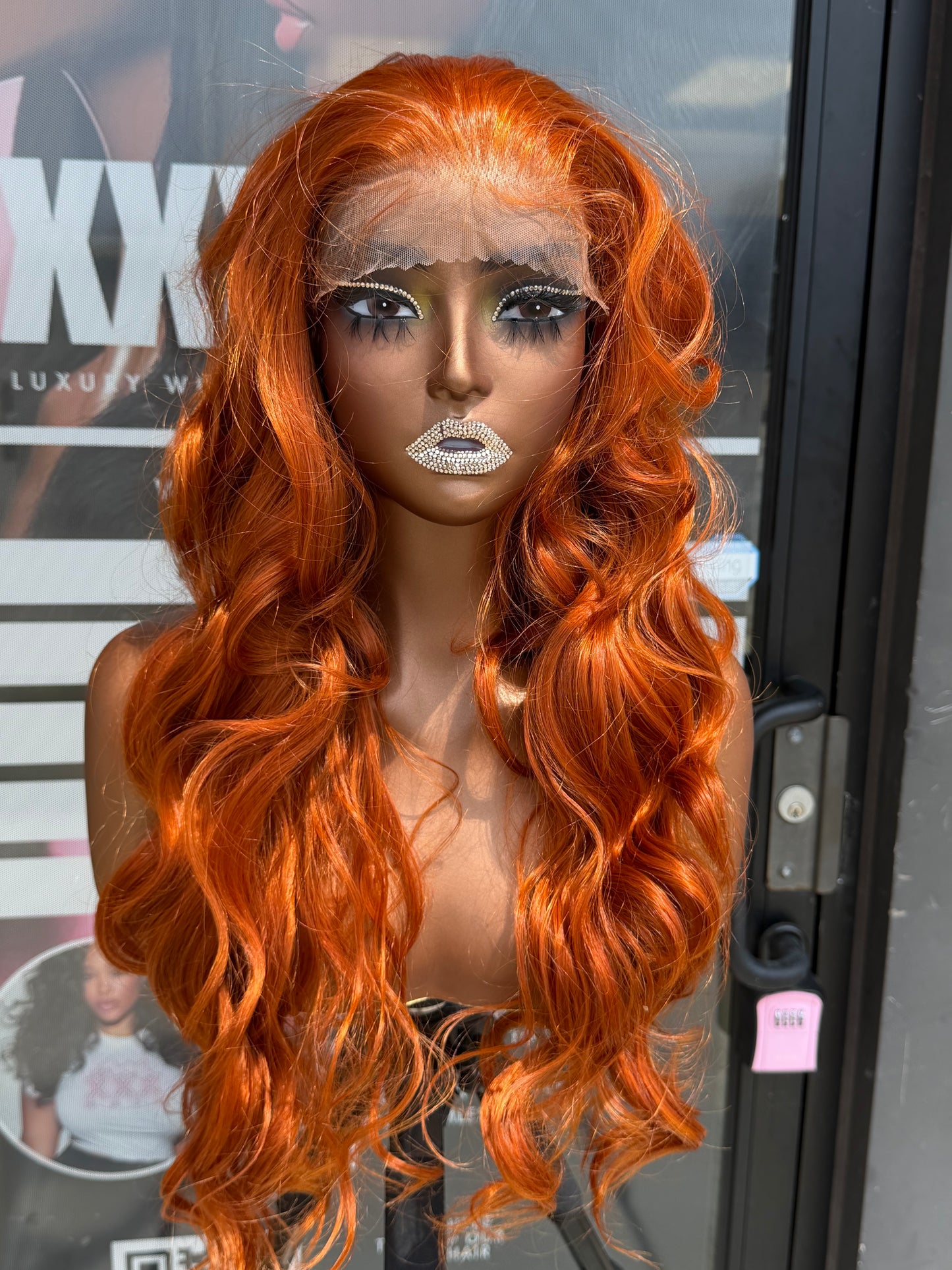 26” Ginger Human Blend Synthetic Hair 13*6 transparent lace front wig