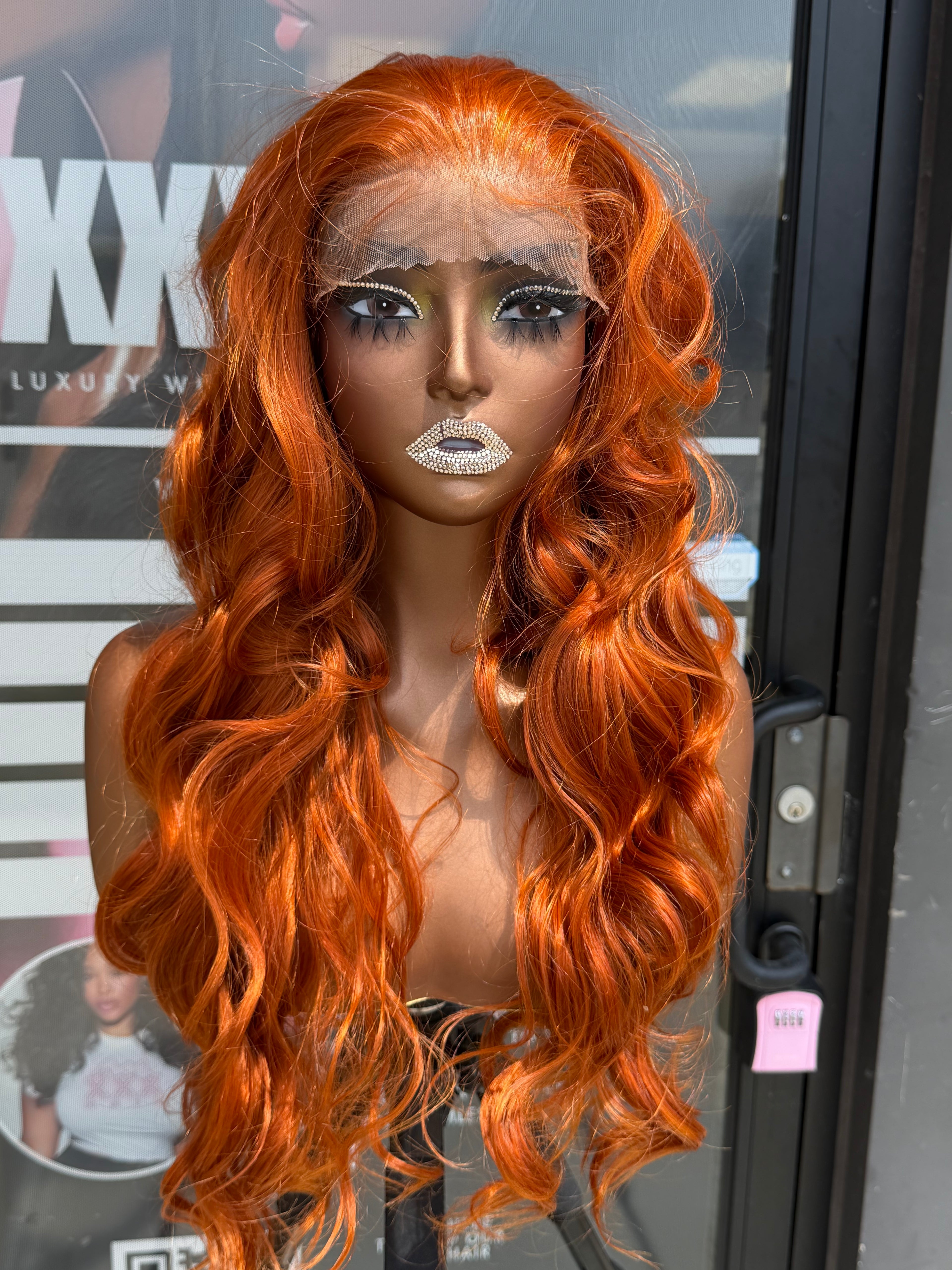 26” Ginger Human Blend Synthetic Hair 13*6 transparent lace front wig