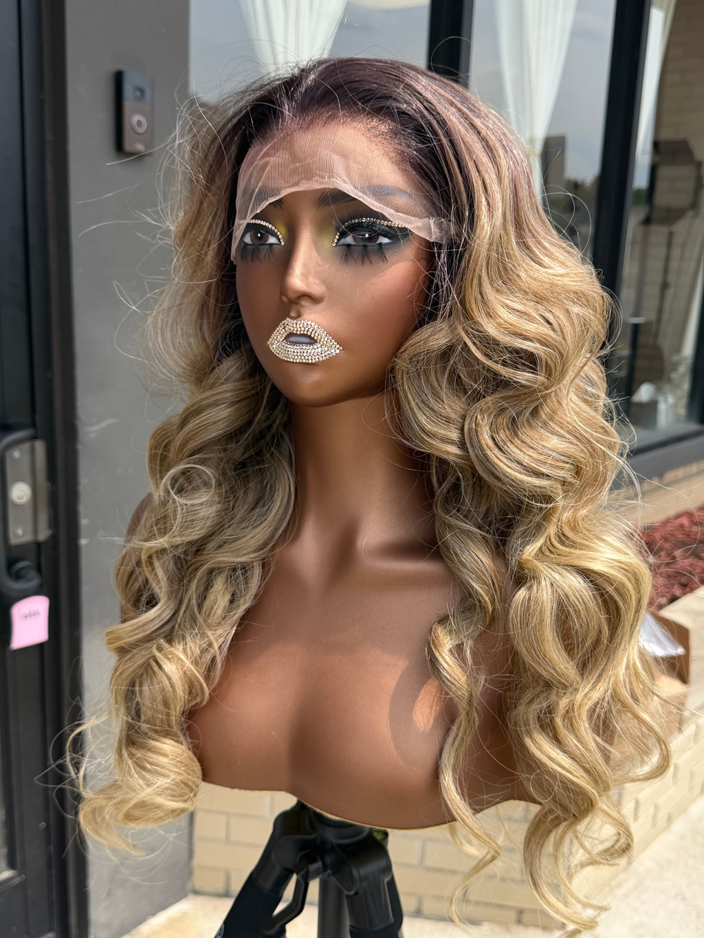 24” Blonde Ombre Curly Human Blend Synthetic Hair 13*6 Transparent Lace Front Wig SALE