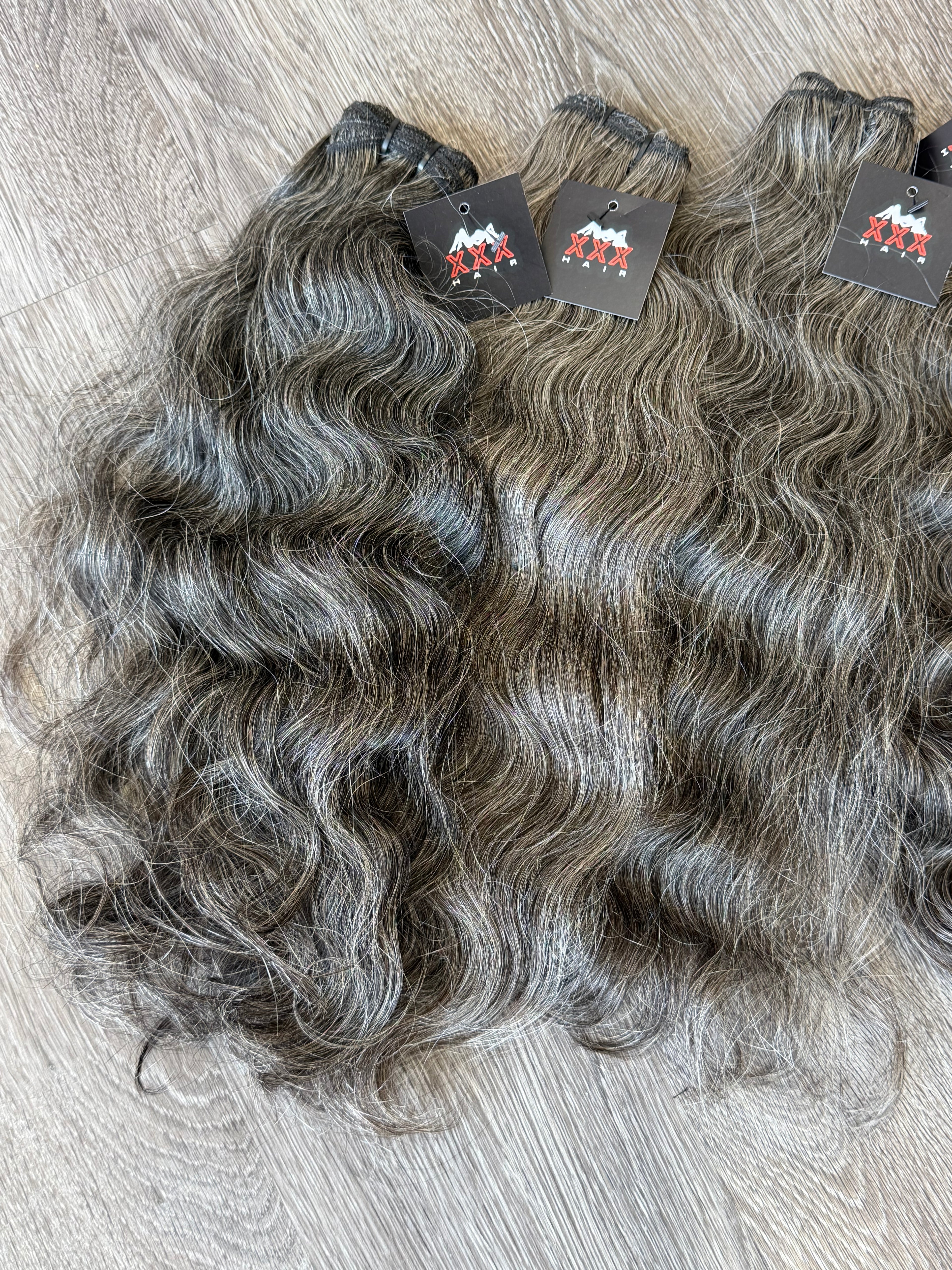 18” Raw Indian Natural Wavy Straight Gray Human Hair Bundle