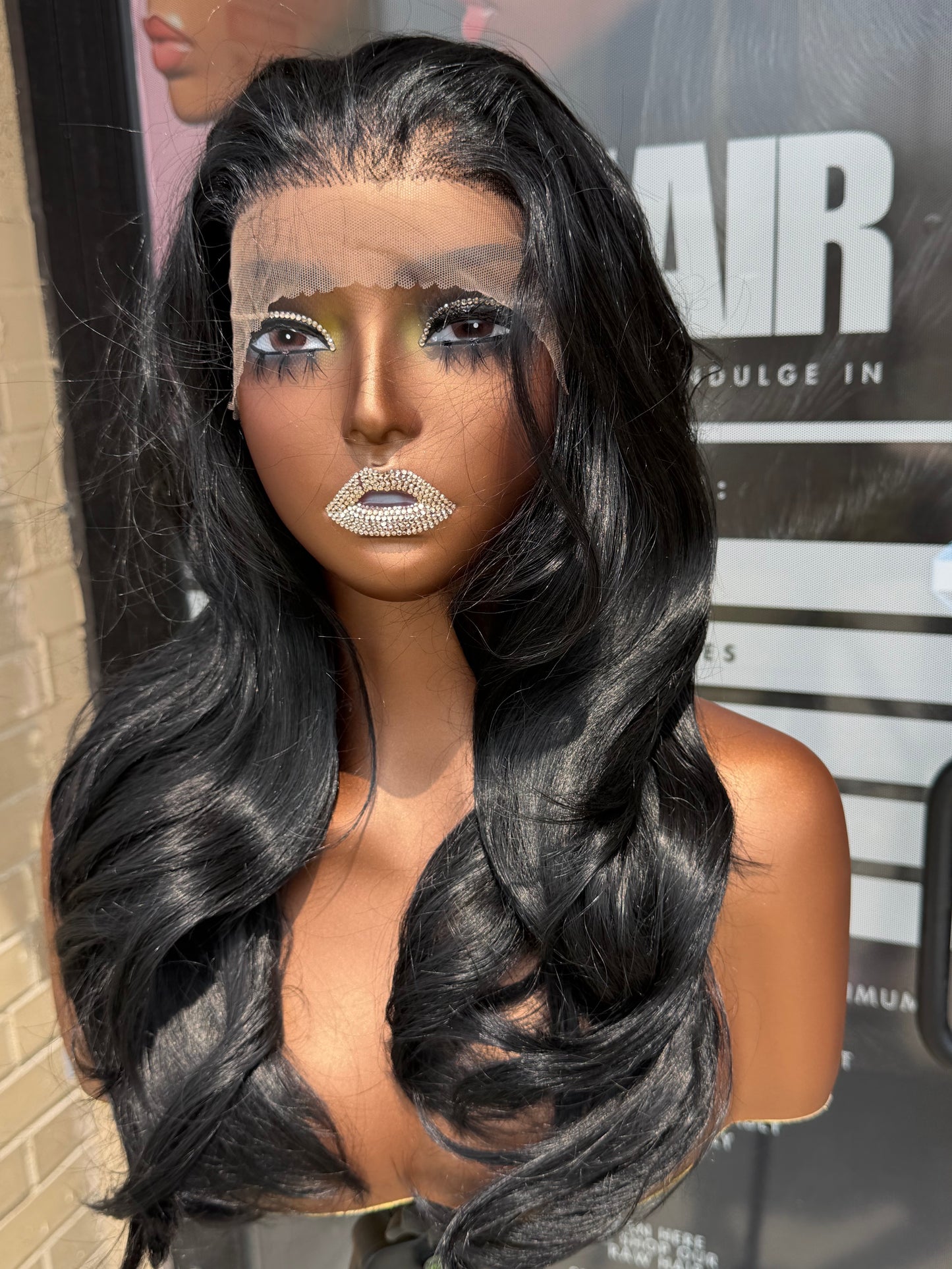 16” Jet Black Layered Human Blend Synthetic Hair 13*6 Transparent Lace Front Wig