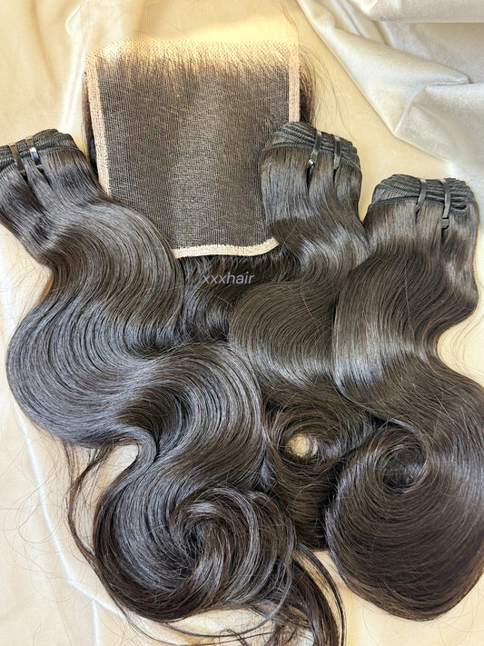 12”14”16” XXXHAIR Virgin Body Wave Bundles with 12” HD Lace Closure