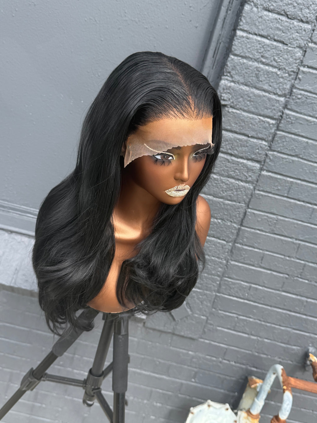 16” Jet Black Layered Human Blend Synthetic Hair 13*6 Transparent Lace Front Wig SALE