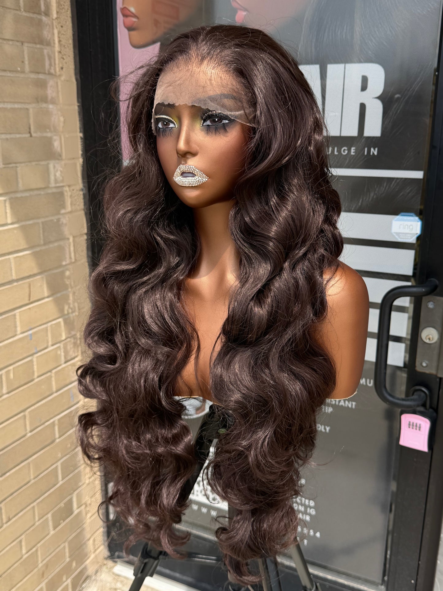 26” Brown Curly Human Blend Synthetic Hair 13*6 Transparent Lace Front Wig