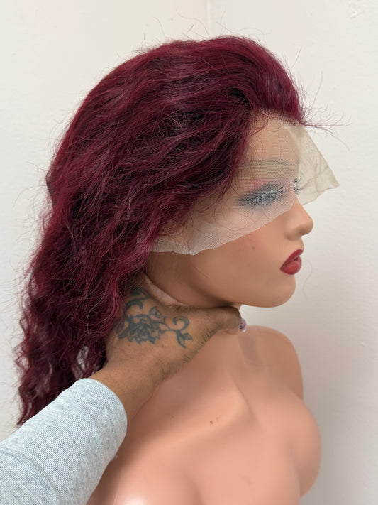14” Burgundy Human Hair 13*4 Transparent Lace Closure Wig