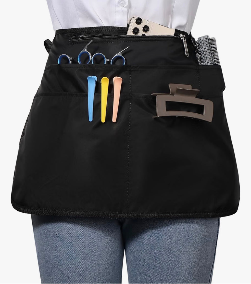Barber Apron With 6 Pockets Waterproof and Bleach Proof Hair Stylist Apron for Cosmetology Black