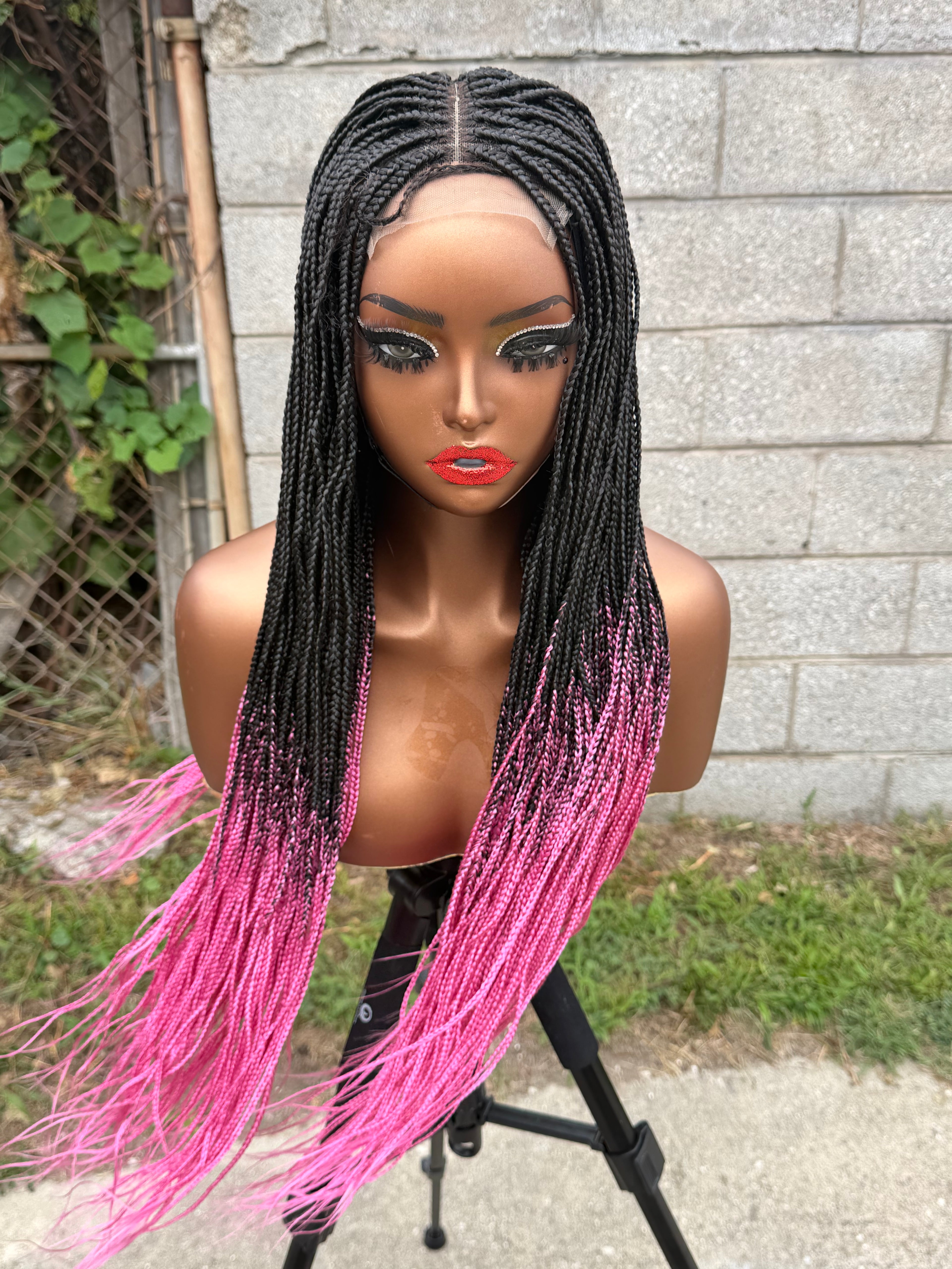 22” Ombré Pink Braided 4*4 Transparent Lace Closure Wig