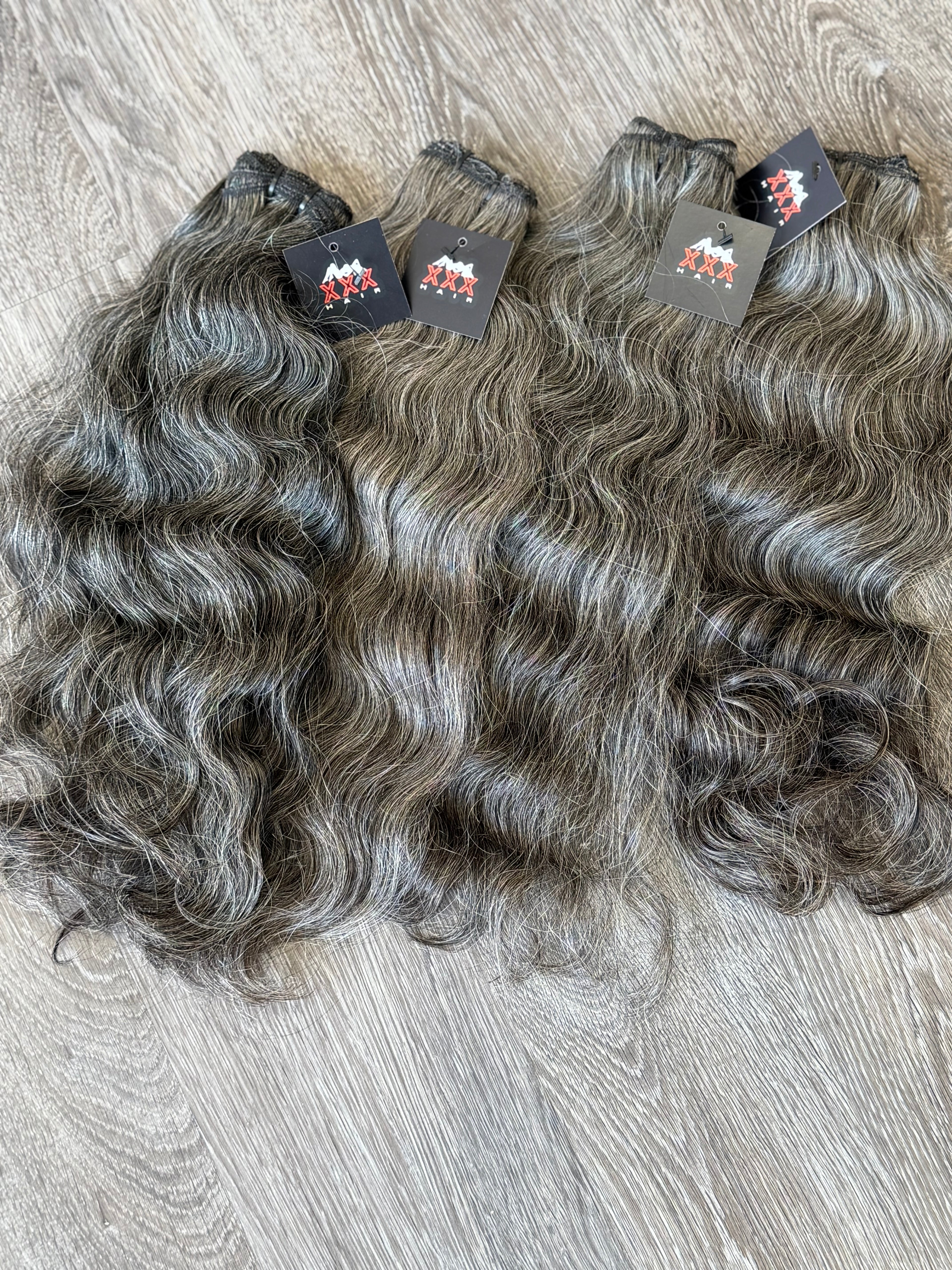 18” Raw Indian Natural Wavy Straight Gray Human Hair Bundle