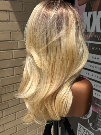 16” Human Blended Synthetic Wig #1b/#613 Blonde Layers 13*6 Transparent Lace Front Wig