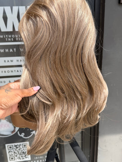 16” Ash Blonde Layered Human Blend Synthetic Hair 13*6 Transparent Lace Front Wig