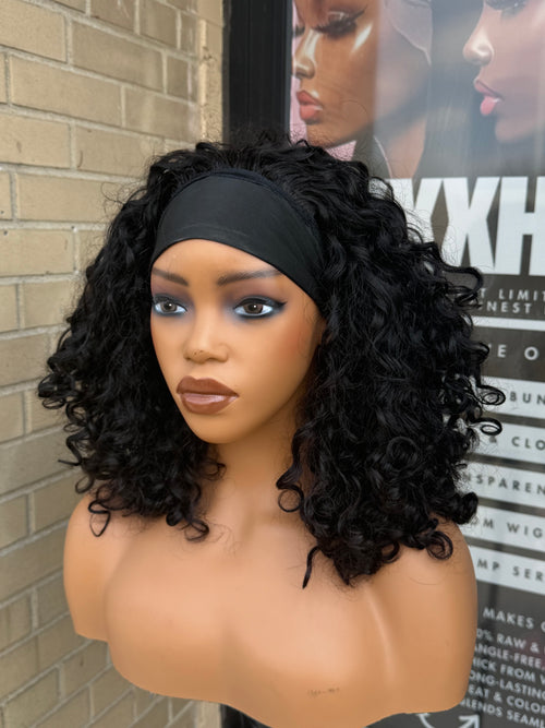 12” Raw Cambodian Curly Human Hair Headband Half Wig