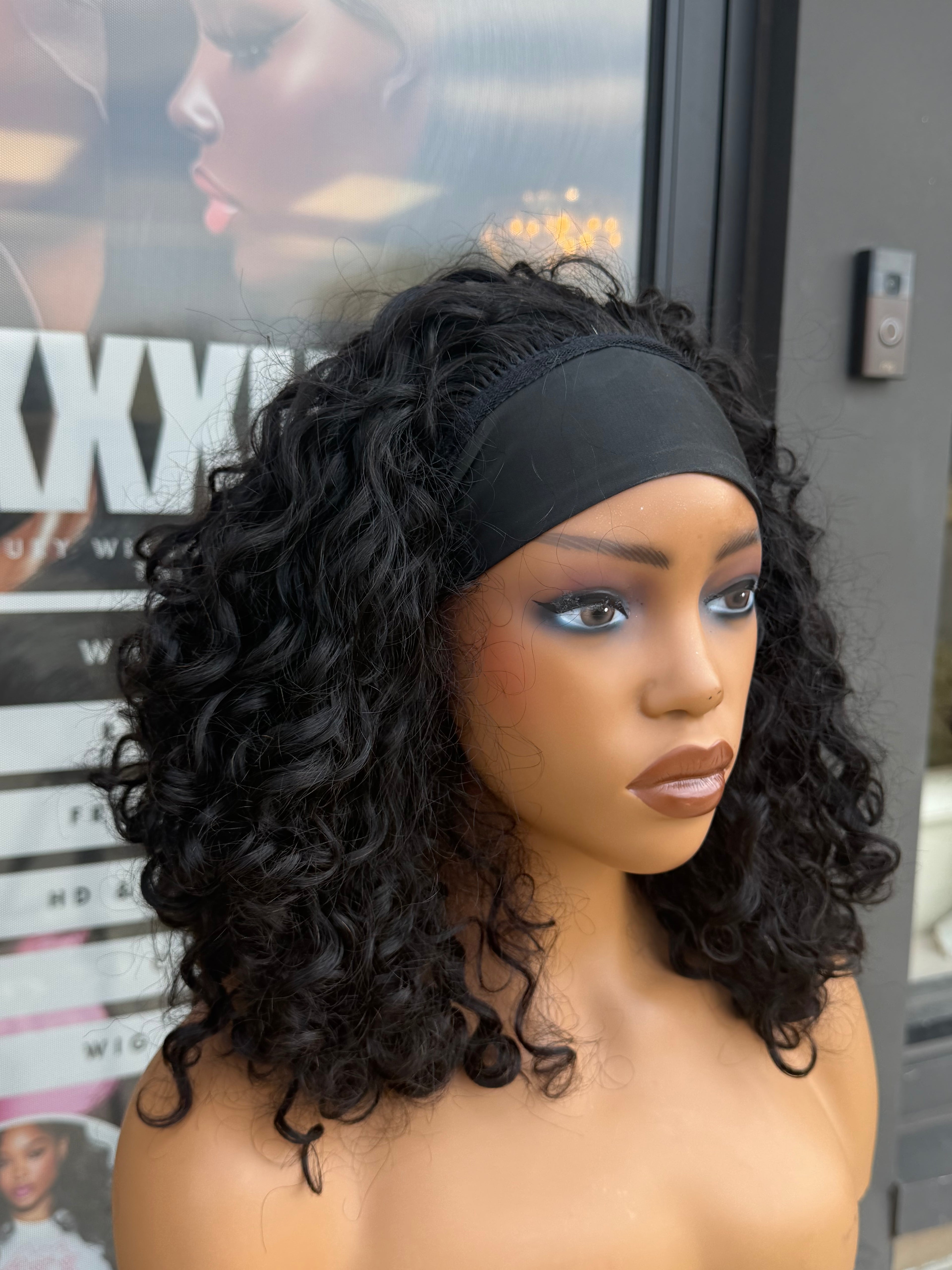 12” Raw Cambodian Curly Human Hair Headband Half Wig