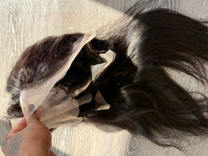 2 human blend laced wigs straight transparent 13*4 lace black 14”14”