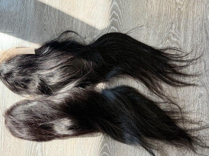 2 human blend laced wigs straight transparent 13*4 lace black 14”14”