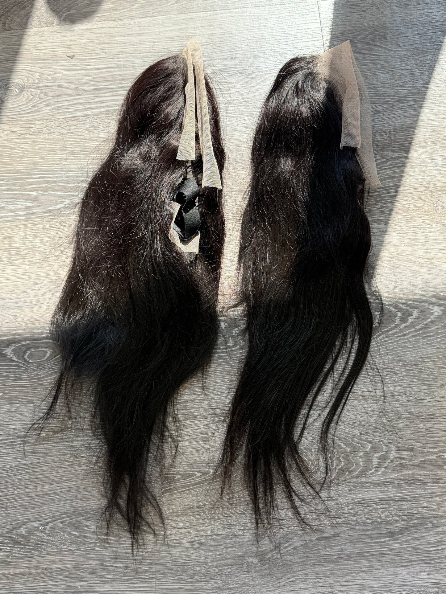 2 human blend laced wigs straight transparent 13*4 lace black 14”14”