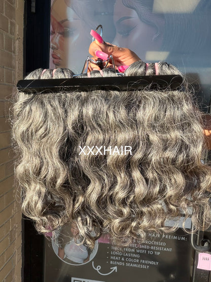 14” Raw Indian Grey Wavy Hair Bundle