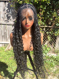 36” Boho Braided Natural Black Full Lace Premium Synthetic Baby Hair Curly Ends Knotless Wig