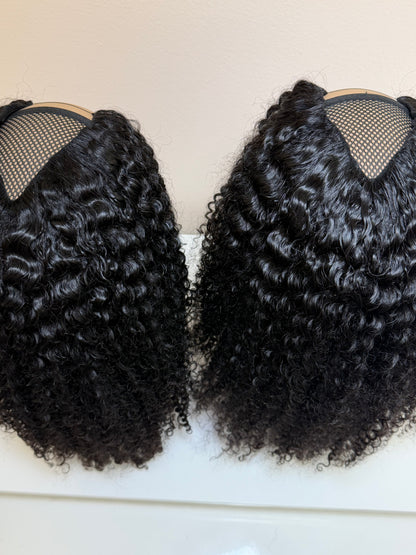 12” Afro Kinky Curly V Part Human Hair Wig 200% Density SALE
