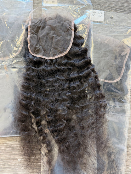 20” Burmese Curly Hair HD 5x5 Lace Closure Free Part 100% Human Hair