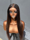 22” Virgin Bone Straight Custom Black Bown Highlights 6*6 HD Lace Closure Human Hair Wig