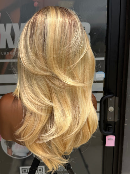 16” Human Blended Synthetic Wig #1b/#613 Blonde Layers 13*6 Transparent Lace Front Wig