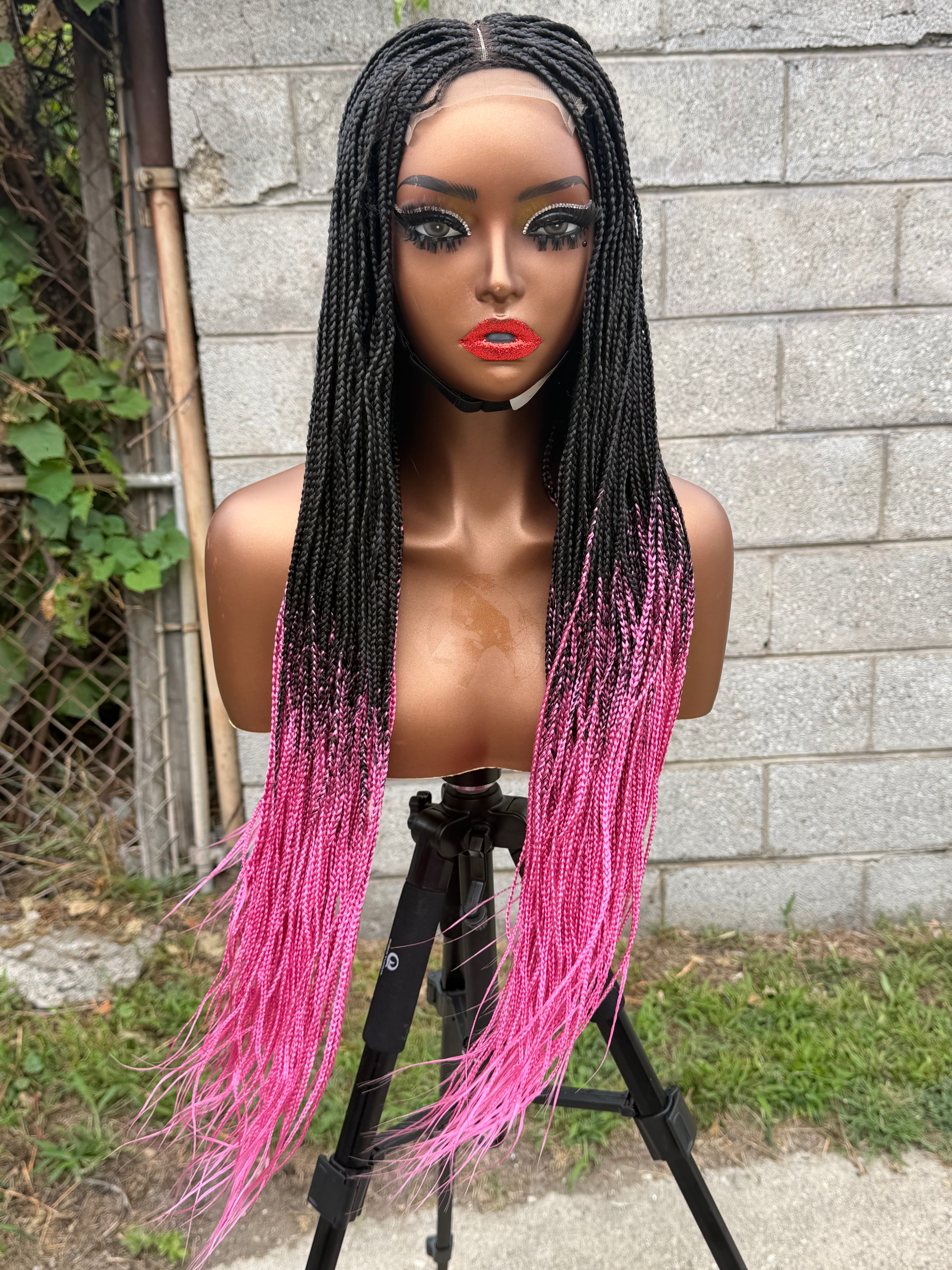 22” Ombré Pink Braided 4*4 Transparent Lace Closure Wig