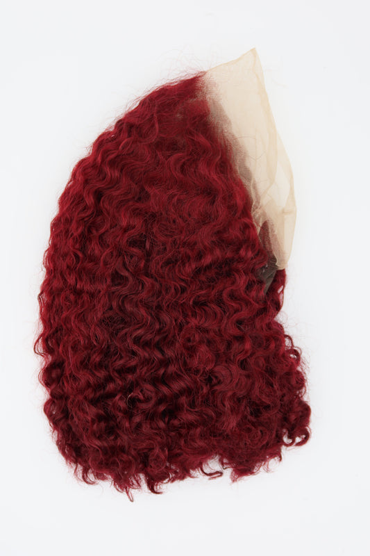 12” Jerry Curl 13*4 Burgundy Transparent Human Hair Lace Front Wig