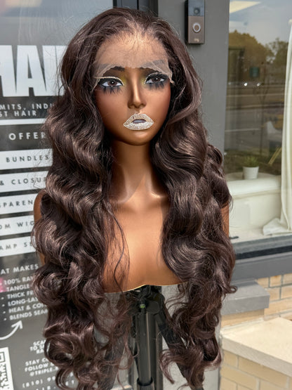 26” Brown Curly Human Blend Synthetic Hair 13*6 Transparent Lace Front Wig