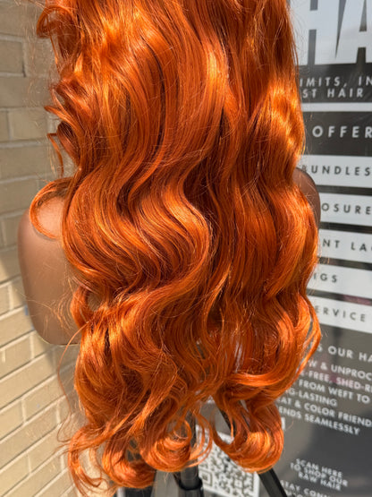 26” Ginger Human Blend Synthetic Hair 13*6 transparent lace front wig