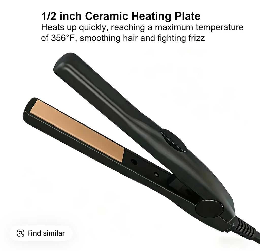 0.5-Inch Plates Pencil Flat Iron for Precision Styling, Mini 2-in-1 Styler (120V Hair Products) for Short Locks & Fringe, Portable 180°C Constant Heat Tool for Touch-Ups