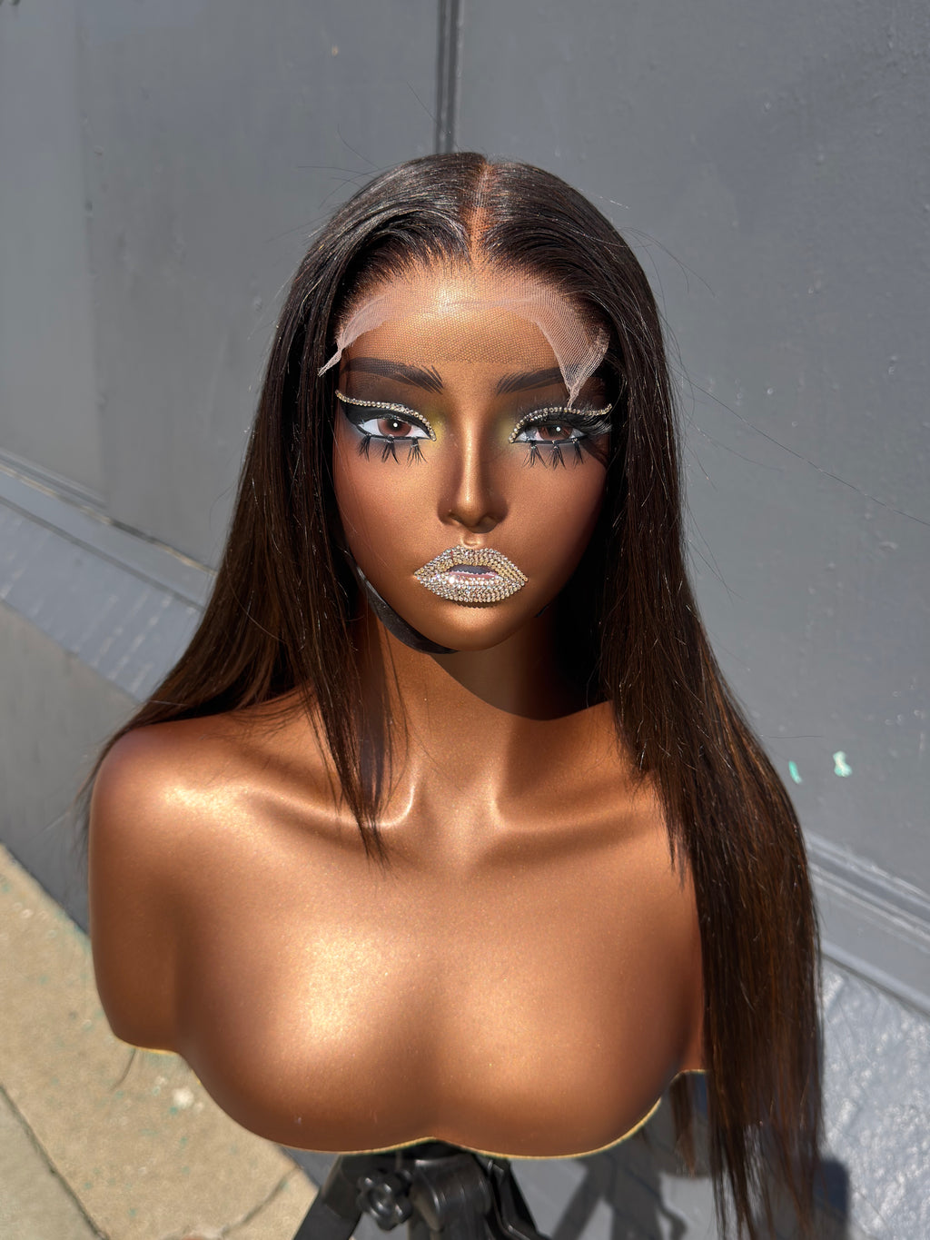 22” Virgin Bone Straight Custom Black Bown Highlights 6*6 HD Lace Closure Human Hair Wig