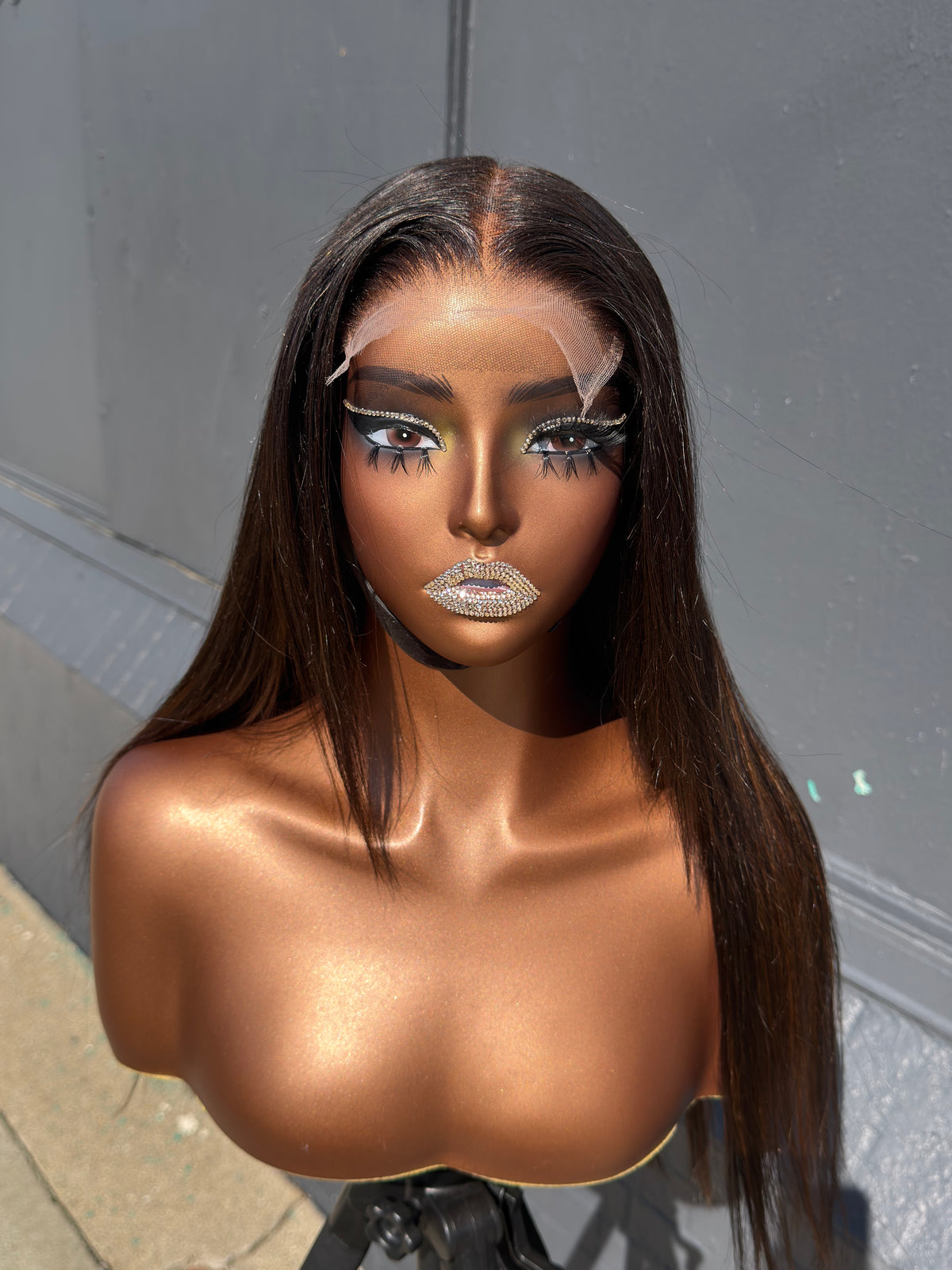22” Virgin Bone Straight Custom Black Bown Highlights 6*6 HD Lace Closure Human Hair Wig
