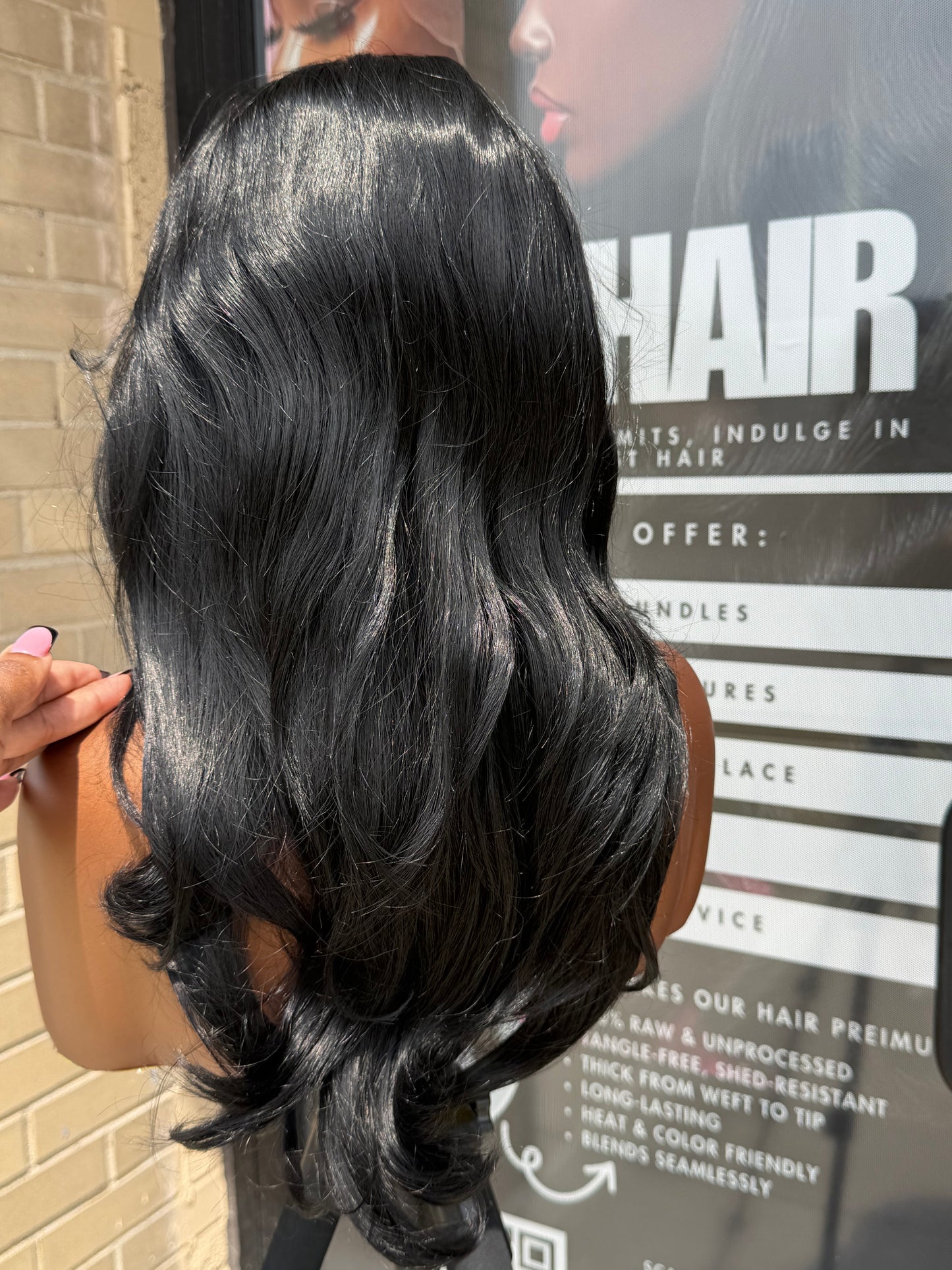 16” Jet Black Layered Human Blend Synthetic Hair 13*6 Transparent Lace Front Wig