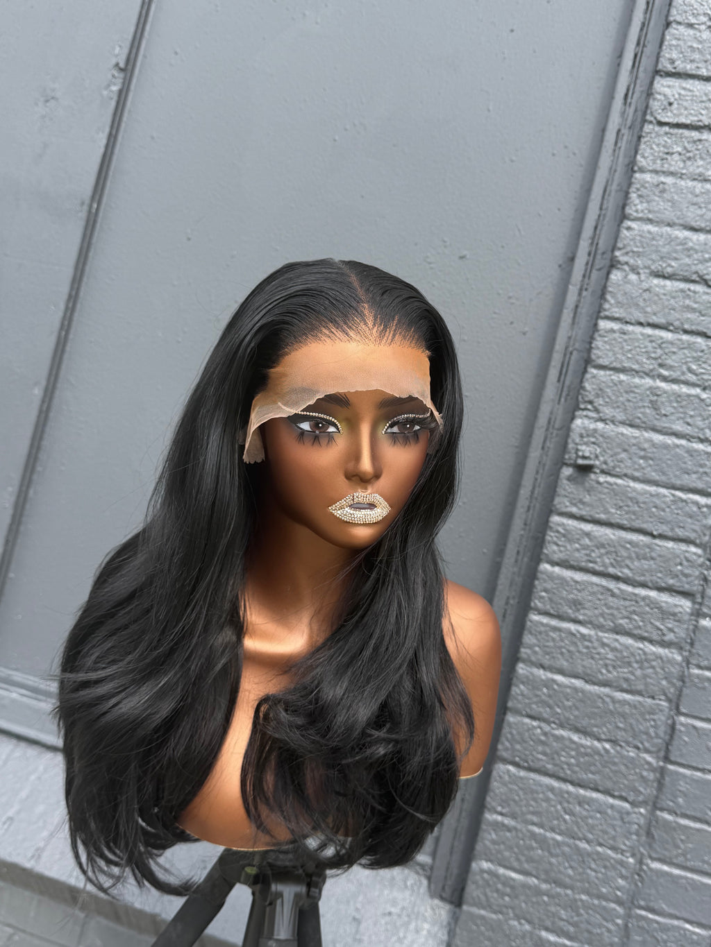 16” Jet Black Layered Human Blend Synthetic Hair 13*6 Transparent Lace Front Wig SALE