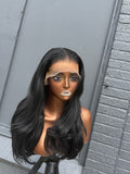 16” Jet Black Layered Human Blend Synthetic Hair 13*6 Transparent Lace Front Wig SALE