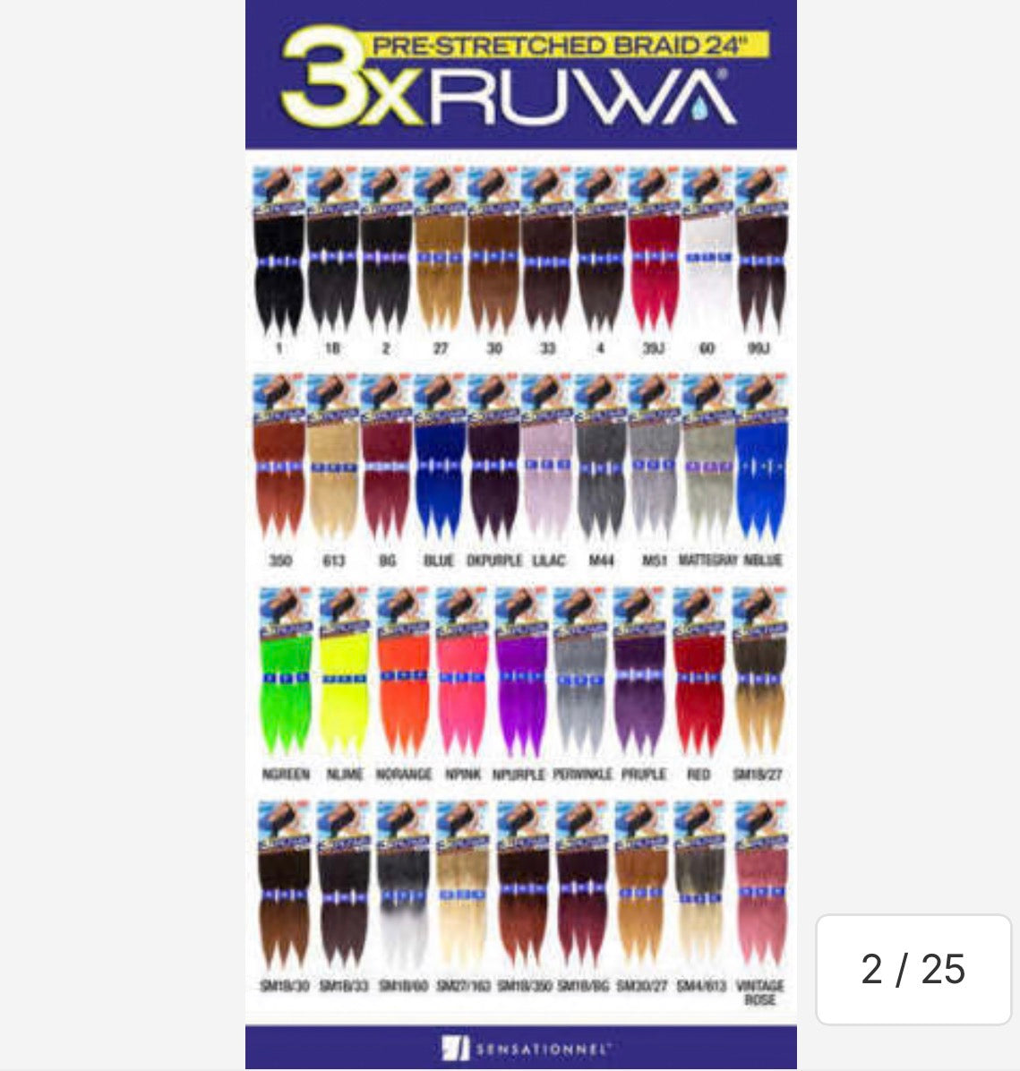SENSATIONNEL AFRICAN 3X PRE-STRETCHED RUWA BRAID 24" COLOR #1B