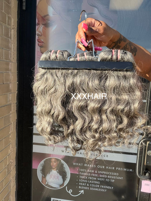 12” Raw Indian Grey Wavy Hair Bundle