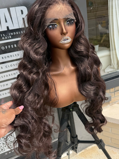 26” Brown Curly Human Blend Synthetic Hair 13*6 Transparent Lace Front Wig