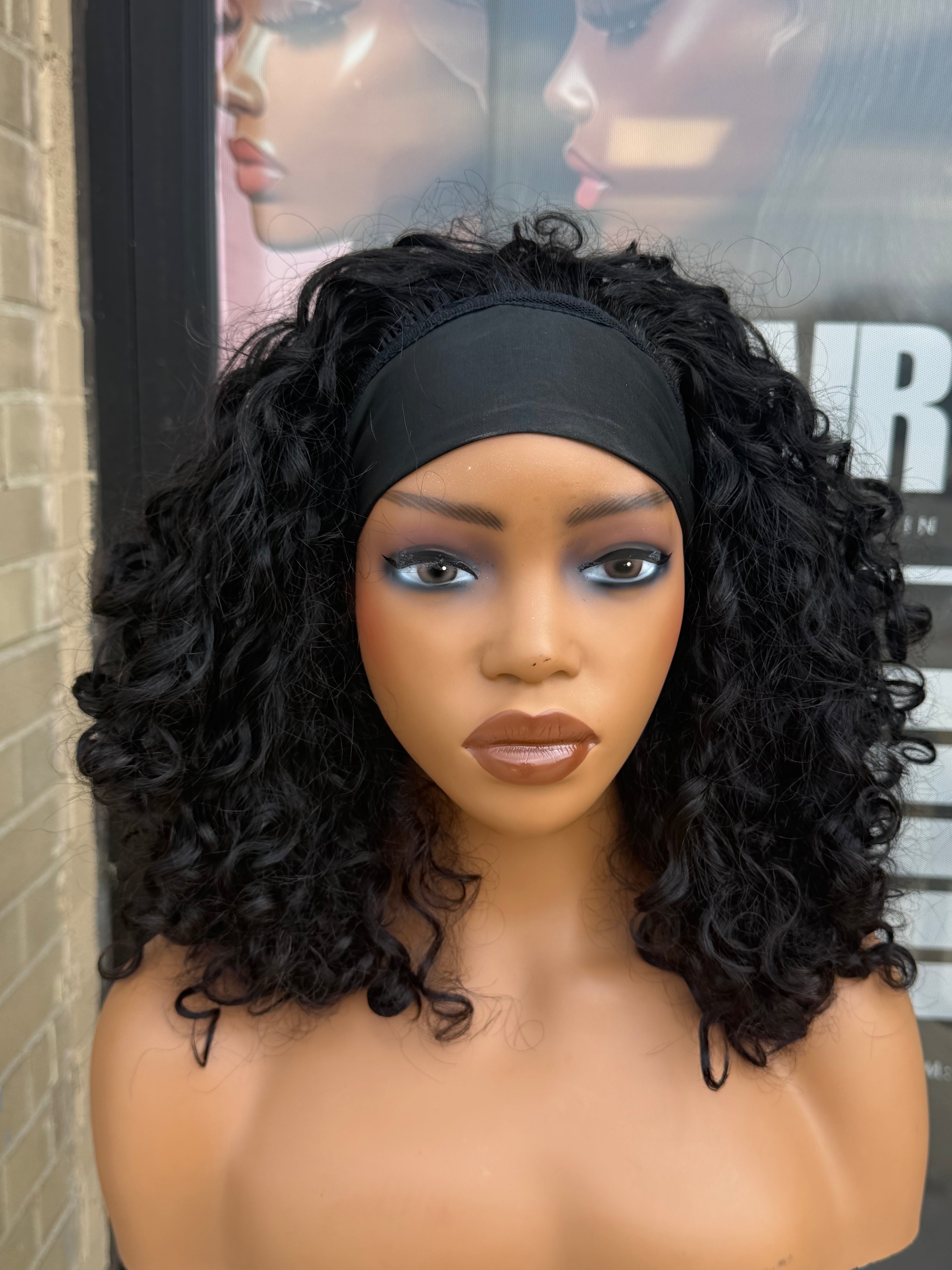 12” Raw Cambodian Curly Human Hair Headband Half Wig