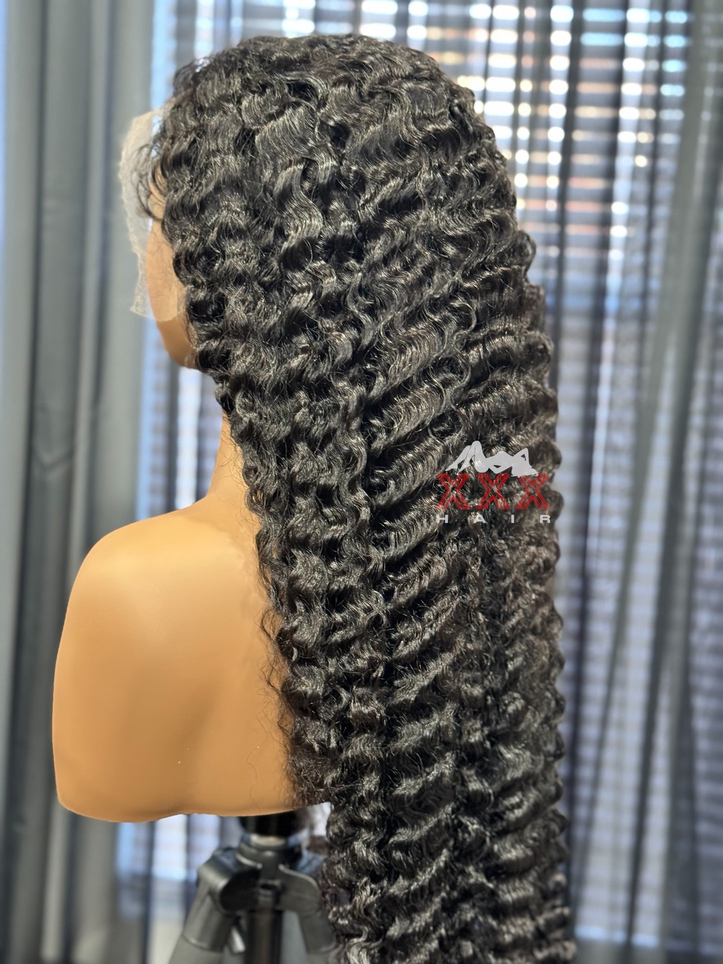 30” Black Deep Curl Virgin Human Hair HD 13*6 Lace Front Wig