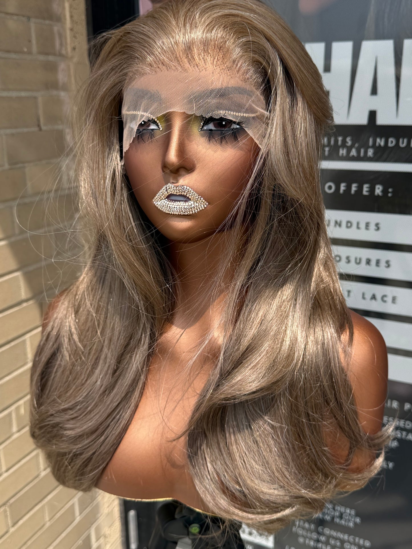 16” Ash Blonde Layered Human Blend Synthetic Hair 13*6 Transparent Lace Front Wig
