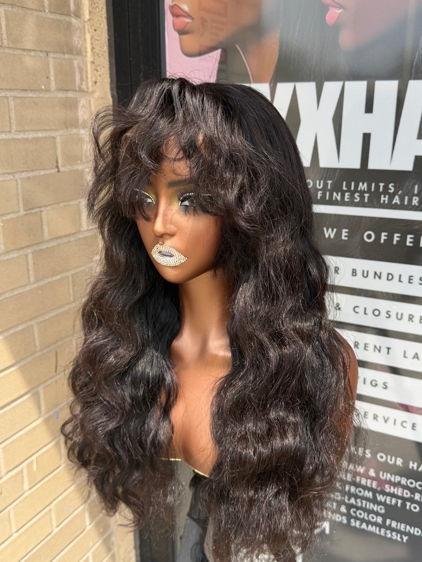20” Virgin Cambodian Straight Fringe Bang- Human Hair Transparent 13*6 Lace Wig